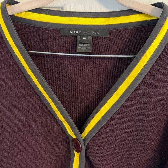 Marc Jacobs RARE Vintage Wool Purple/Yellow striped Academia V Neck Cardigan*M* - Picture 4 of 8